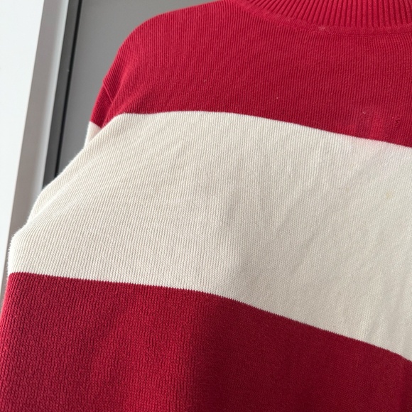 Red/White Thick Knit Turtle Neck Sweater - Picture 2 of 6